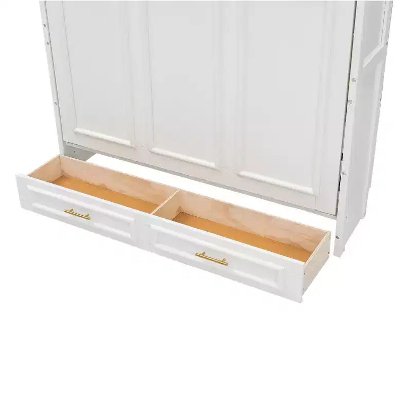 Lit escamotable élégant pleine grandeur avec 2 tiroirs, Beige
