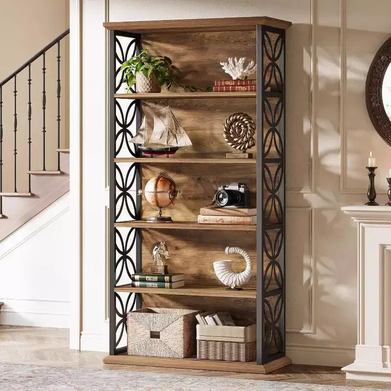 Étagère à 6 niveaux, bibliothèque de 180 cm de haut avec cadre en métal, étagères de rangement ouvertes autoportantes pour bureau, salon, chambre à coucher