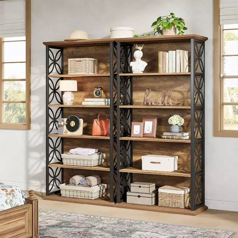 Étagère à 6 niveaux, bibliothèque de 180 cm de haut avec cadre en métal, étagères de rangement ouvertes autoportantes pour bureau, salon, chambre à coucher