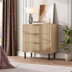Commode cannelée à 3 tiroirs, large commode en bois, commode de rangement moderne avec pieds en métal