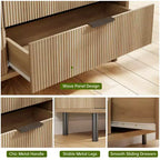 Commode cannelée à 3 tiroirs, large commode en bois, commode de rangement moderne avec pieds en métal