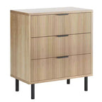 Commode cannelée à 3 tiroirs, large commode en bois, commode de rangement moderne avec pieds en métal