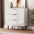 Commode cannelée à 3 tiroirs, large commode en bois, commode de rangement moderne avec pieds en métal