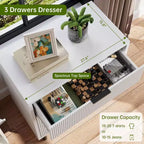 Commode cannelée à 3 tiroirs, large commode en bois, commode de rangement moderne avec pieds en métal