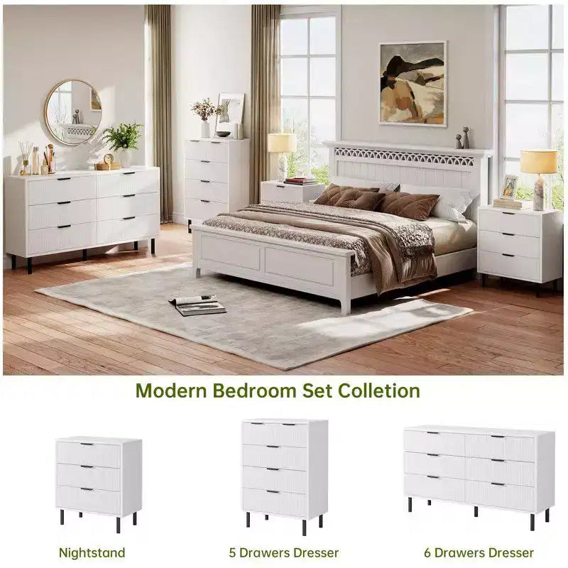 Commode cannelée à 3 tiroirs, large commode en bois, commode de rangement moderne avec pieds en métal