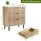 Commode cannelée à 3 tiroirs, large commode en bois, commode de rangement moderne avec pieds en métal