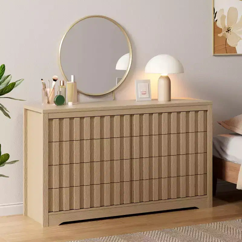 GustoWave Fluted Dresser for Bedroom with 8 Drawers,Chest of Drawers,Wooden Dresser TV Stand, Wood Clothes Closet Organizer with Deep Storage