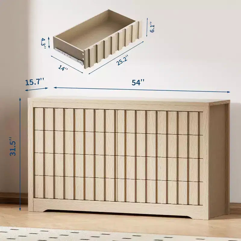 Commode cannelée pour chambre à coucher avec 8 tiroirs, commode de rangement, meuble TV en bois, organisateur de garde-robe en bois avec grand espace de rangement