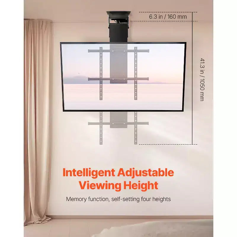 Support de plafond motorisé pour téléviseur, support mural pour téléviseur de 32 à 70 pouces, support de plafond électrique réglable pour téléviseur, support de télévision motorisé rabattable, noir