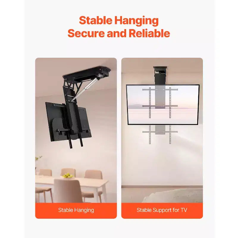 Support de plafond motorisé pour téléviseur, support mural pour téléviseur de 32 à 70 pouces, support de plafond électrique réglable pour téléviseur, support de télévision motorisé rabattable, noir