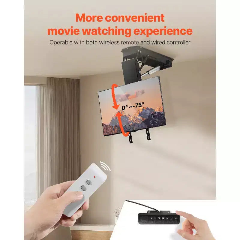 Support de plafond motorisé pour téléviseur, support mural pour téléviseur de 32 à 70 pouces, support de plafond électrique réglable pour téléviseur, support de télévision motorisé rabattable, noir
