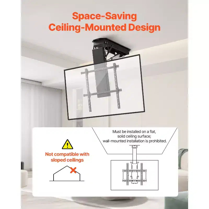 Support de plafond motorisé pour téléviseur, support mural pour téléviseur de 32 à 70 pouces, support de plafond électrique réglable pour téléviseur, support de télévision motorisé rabattable, noir