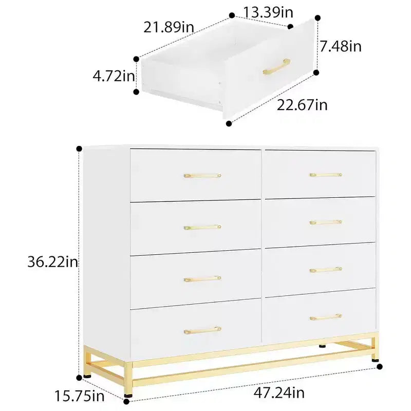 Commode moderne pour chambre à coucher avec 8 tiroirs, commode de meuble TV pour salon, couloir, entrée
