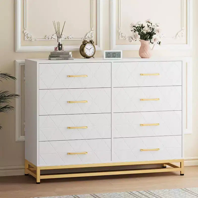 Commode moderne pour chambre à coucher avec 8 tiroirs, commode de meuble TV pour salon, couloir, entrée