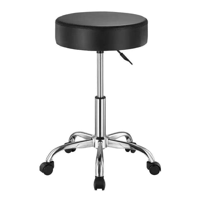 VEVOR Rolling Stool with Wheels, 450 LBS Weight Capacity Round Rolling Stool Chair, Height Adjustable Thickened PU Leather Swivel Stool, Black