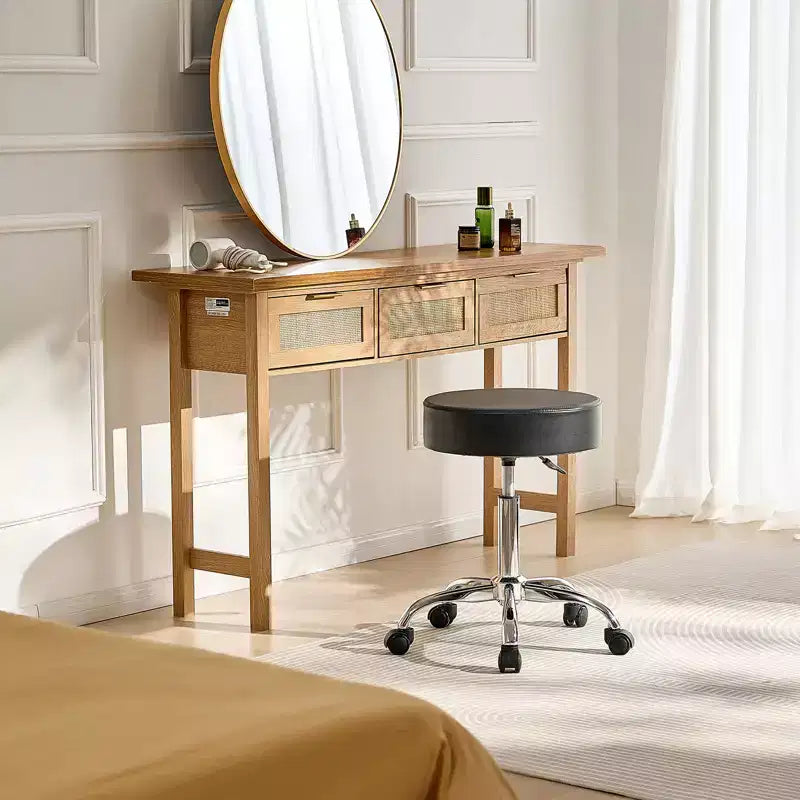 Tabouret roulant à roulettes, capacité de poids de 204 kg, siège de tabouret roulant rond, tabouret pivotant en cuir PU épaissi réglable en hauteur, noir