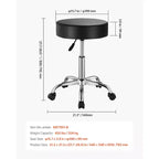 Tabouret roulant à roulettes, capacité de poids de 204 kg, siège de tabouret roulant rond, tabouret pivotant en cuir PU épaissi réglable en hauteur, noir