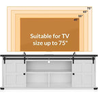 Meuble TV 70 pouces pour téléviseurs 75 pouces, centre de divertissement et meuble média avec portes de grange coulissantes et armoires de rangement, table console TV moderne