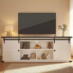 Meuble TV 70 pouces pour téléviseurs 75 pouces, centre de divertissement et meuble média avec portes de grange coulissantes et armoires de rangement, table console TV moderne