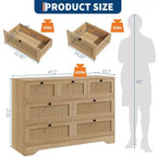 Commode en rotin pour chambre à coucher, commode double à 7 tiroirs, commode de style ferme, organisateur de rangement en bois pour placard, salon, entrée, couloir