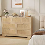 Commode en rotin pour chambre à coucher, commode double à 7 tiroirs, commode de style ferme, organisateur de rangement en bois pour placard, salon, entrée, couloir