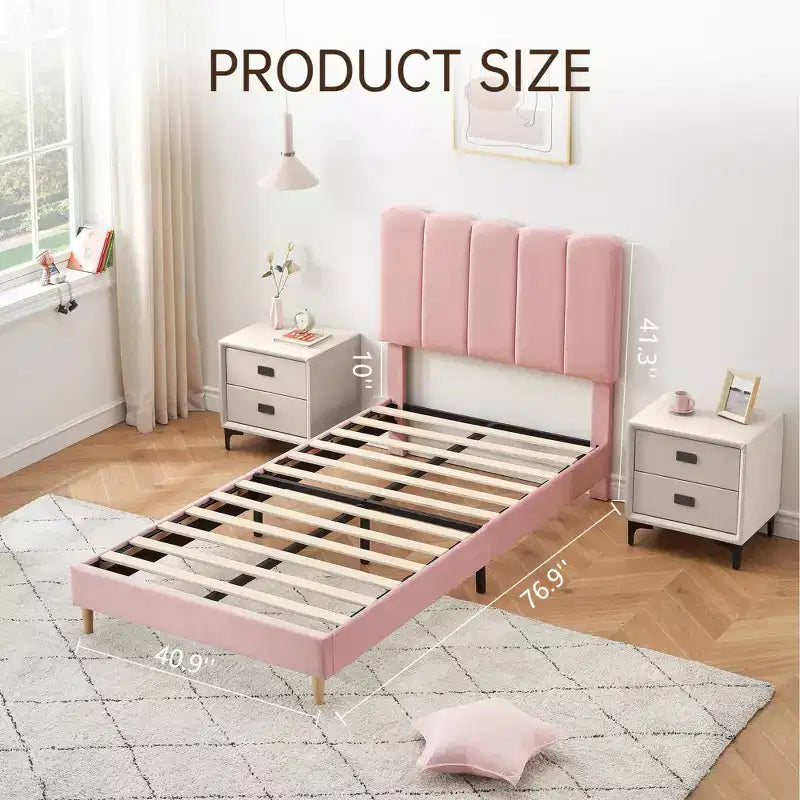 Lit Plateforme capitonné en Bouclette avec Tête de Lit Ondulée pour Filles/Garçons/Enfants, Support à Lattes en Bois Facile à Assembler,