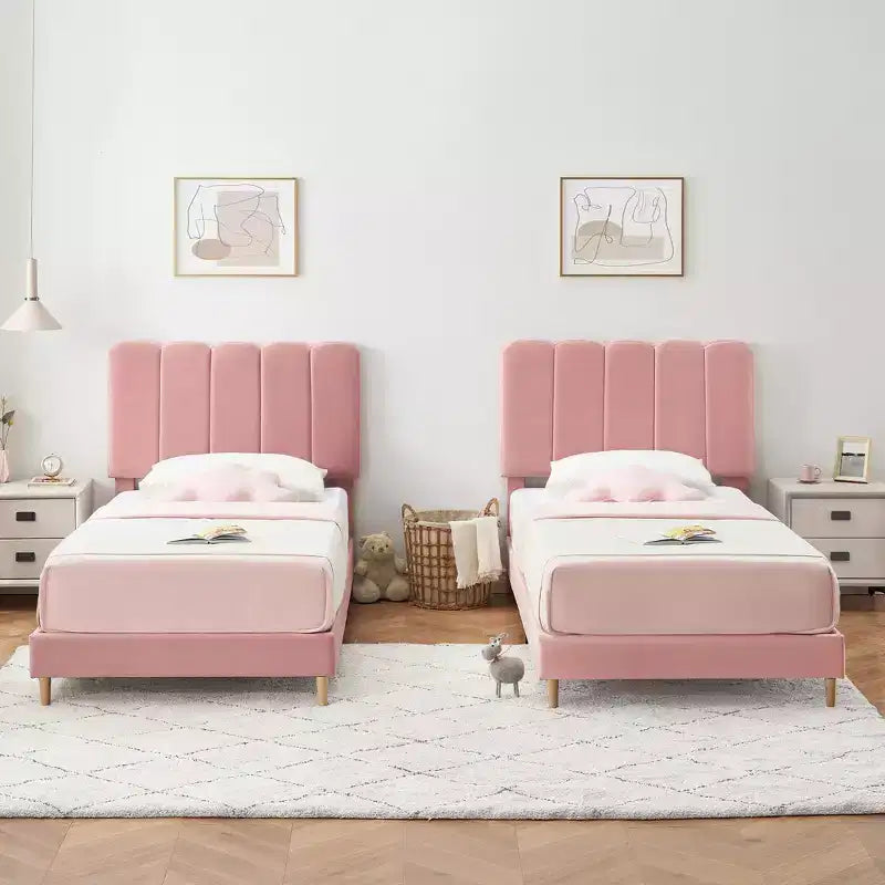 Lit Plateforme capitonné en Bouclette avec Tête de Lit Ondulée pour Filles/Garçons/Enfants, Support à Lattes en Bois Facile à Assembler,