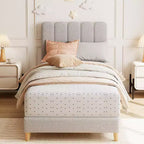 Boucle Upholstered Platform Bed with Wave Headboard for Girls/Boys/Kids, Easy Assembly Wooden Slats Support,