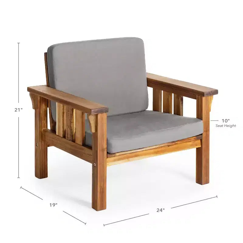Chaise d'extérieur pour enfants : Chaise en bois d'acacia pour enfants avec coussins, hauteur d'assise de 25,4 cm, pour jardin, patio, porche, aires d'apprentissage et de jeu en extérieur