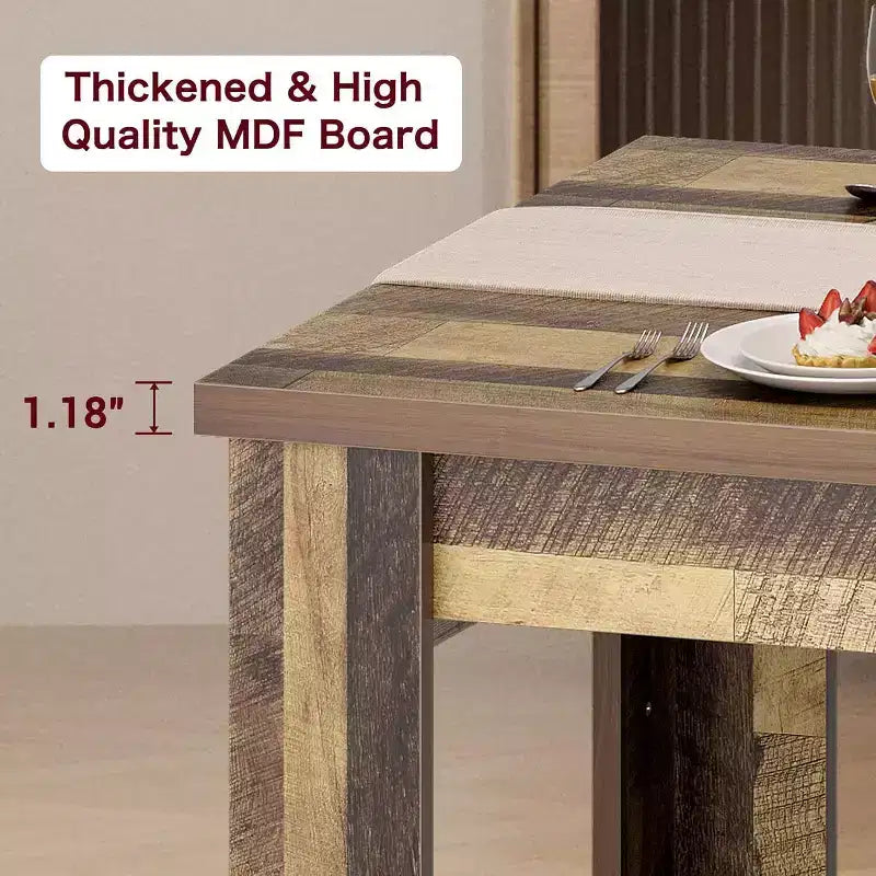Table à manger pour 4-6 personnes, table de salle à manger et de cuisine rectangulaire de 160 cm en bois de style ferme pour 4 personnes pour appartement, maison