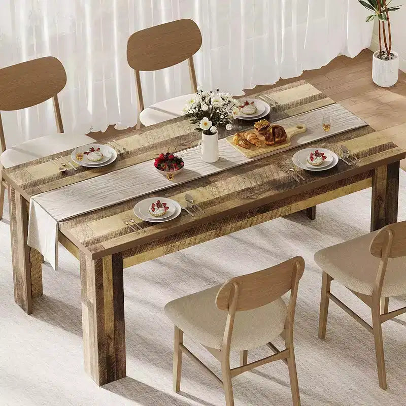 Table à manger pour 4-6 personnes, table de salle à manger et de cuisine rectangulaire de 160 cm en bois de style ferme pour 4 personnes pour appartement, maison