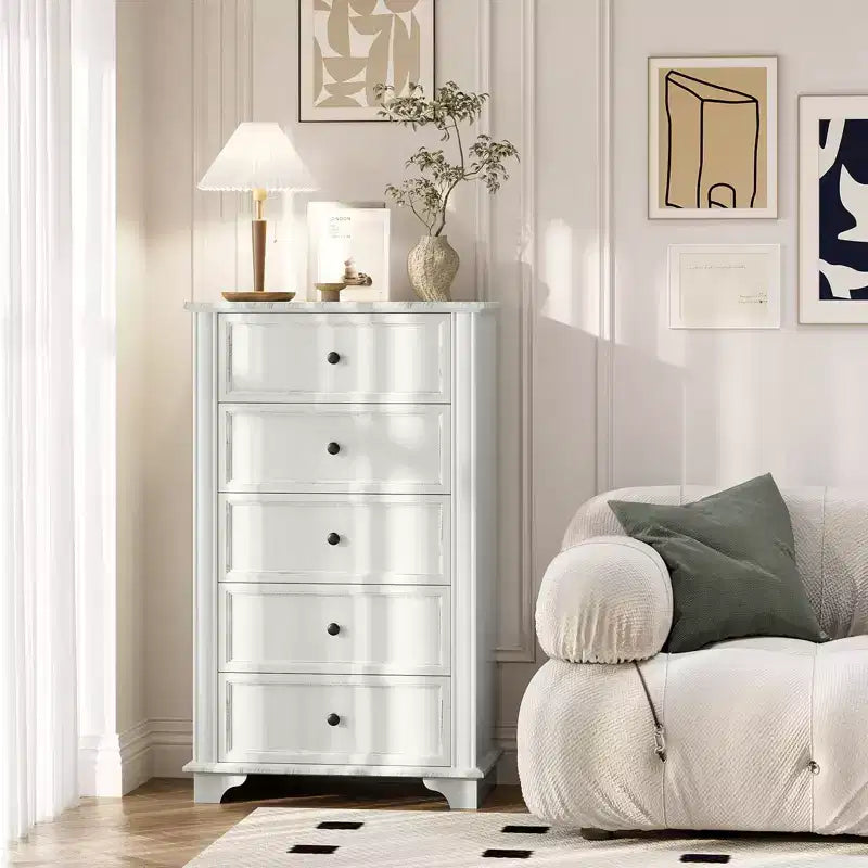 Commode à 5 tiroirs en MDF blanc de 73 cm de large