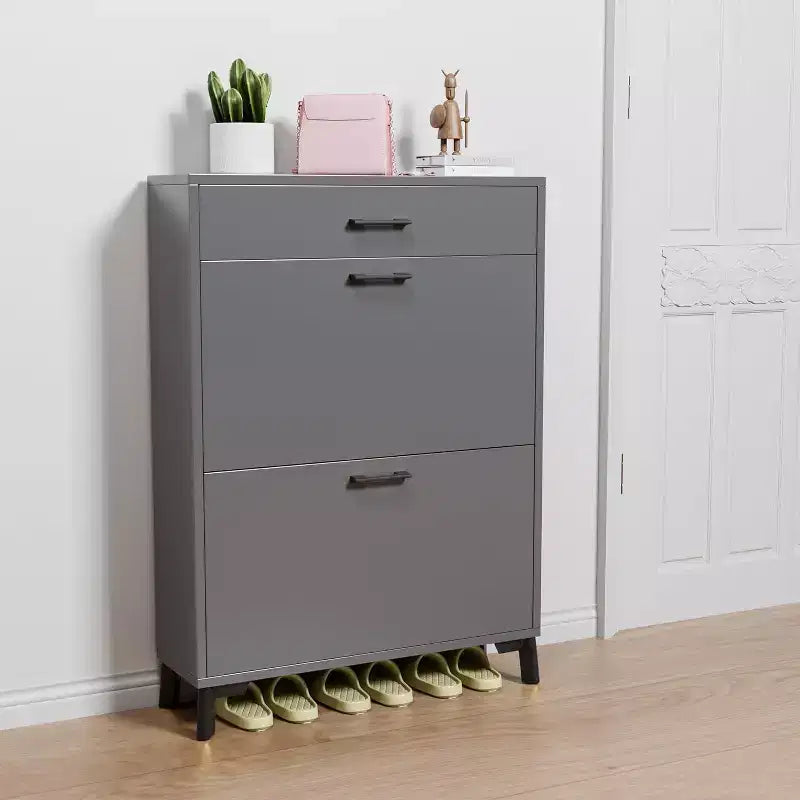 Meuble à chaussures, organisateur de chaussures en MDF mince à 2 tiroirs basculants avec tiroir supérieur, anti-basculement, rangement peu encombrant