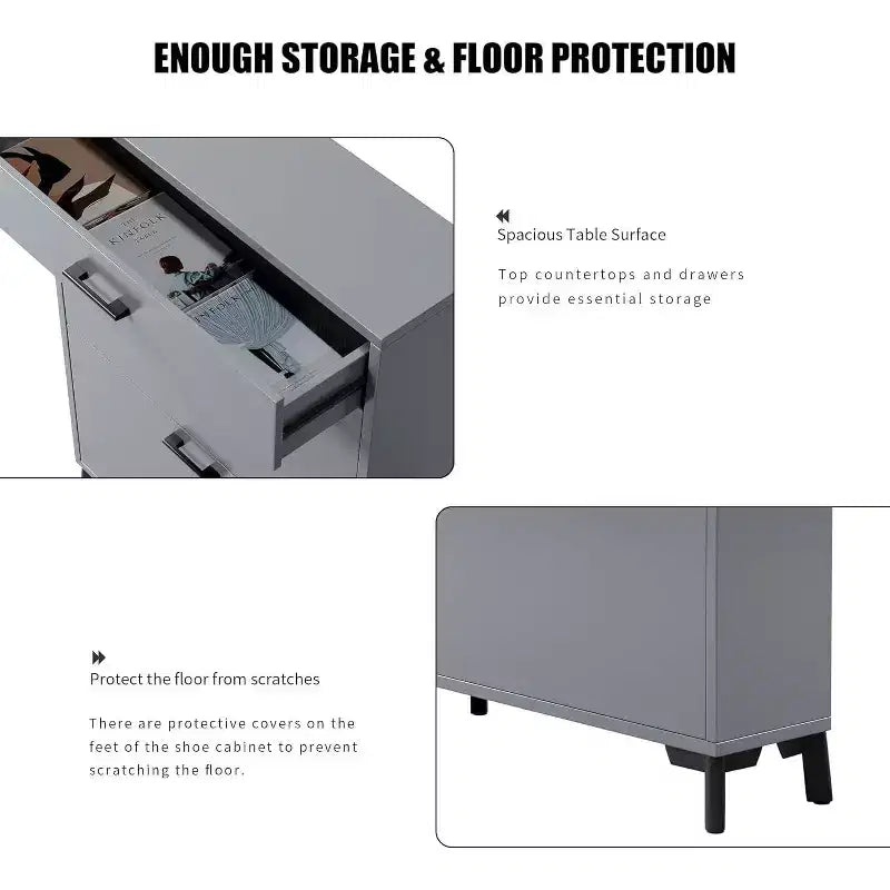 Meuble à chaussures, organisateur de chaussures en MDF mince à 2 tiroirs basculants avec tiroir supérieur, anti-basculement, rangement peu encombrant