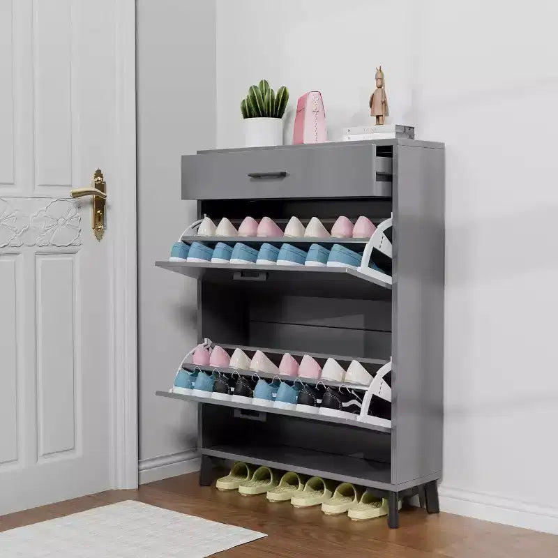 Meuble à chaussures, organisateur de chaussures en MDF mince à 2 tiroirs basculants avec tiroir supérieur, anti-basculement, rangement peu encombrant