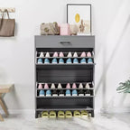 Meuble à chaussures, organisateur de chaussures en MDF mince à 2 tiroirs basculants avec tiroir supérieur, anti-basculement, rangement peu encombrant