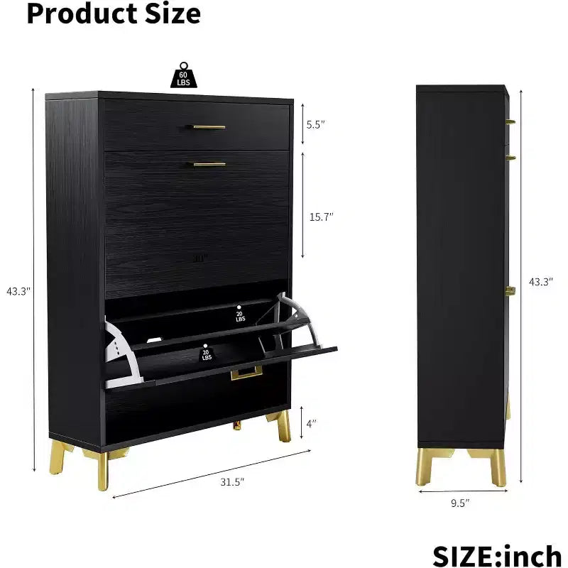 Meuble à chaussures, organisateur de chaussures en MDF mince à 2 tiroirs basculants avec tiroir supérieur, anti-basculement, rangement peu encombrant
