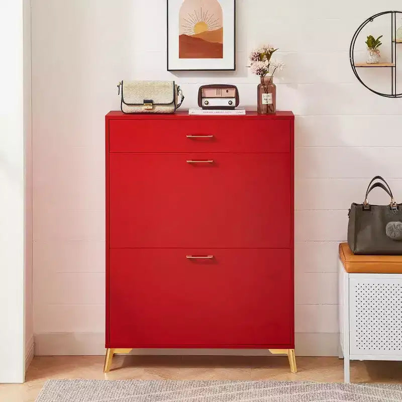 Meuble à chaussures, organisateur de chaussures en MDF mince à 2 tiroirs basculants avec tiroir supérieur, anti-basculement, rangement peu encombrant