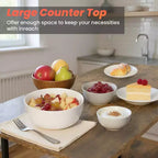 Îlot de cuisine FDW à 3 niveaux avec pieds réglables, plateau en bois épais et métal massif, marron