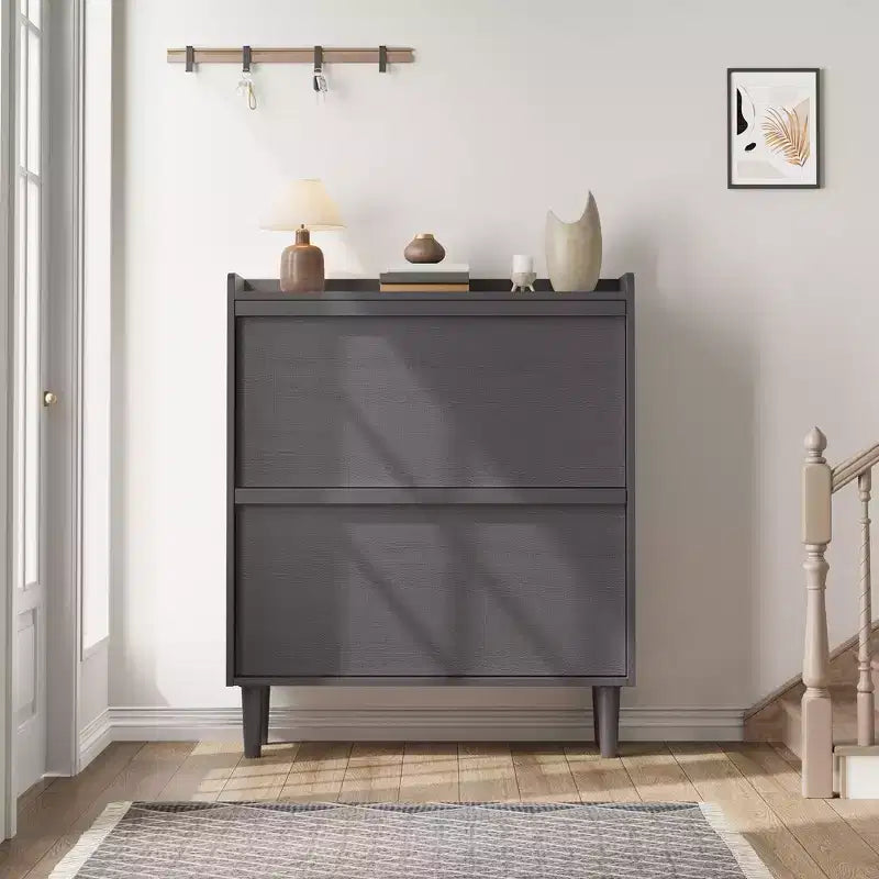 Meuble à chaussures en bois avec 2 tiroirs basculants et étagère réglable pour entrée, couloir, salon