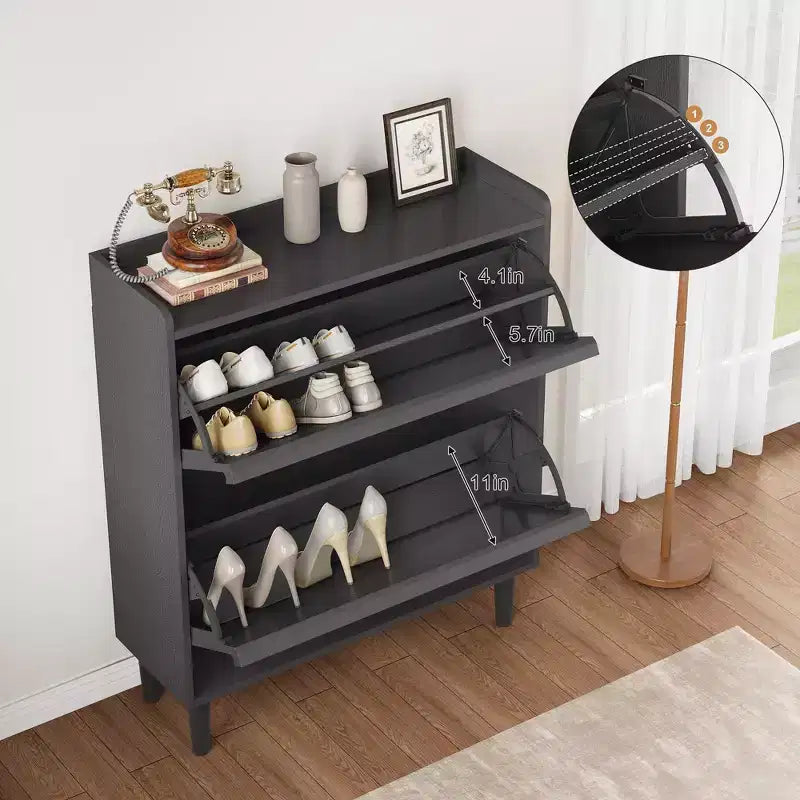 Meuble à chaussures en bois avec 2 tiroirs basculants et étagère réglable pour entrée, couloir, salon