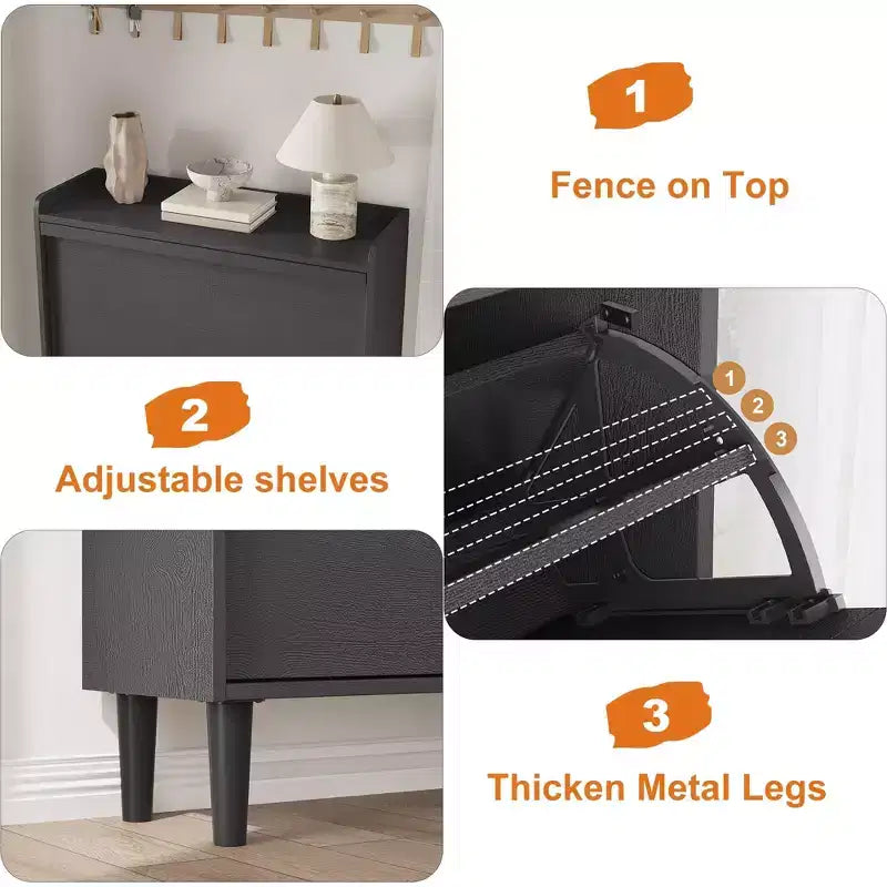 Meuble à chaussures en bois avec 2 tiroirs basculants et étagère réglable pour entrée, couloir, salon
