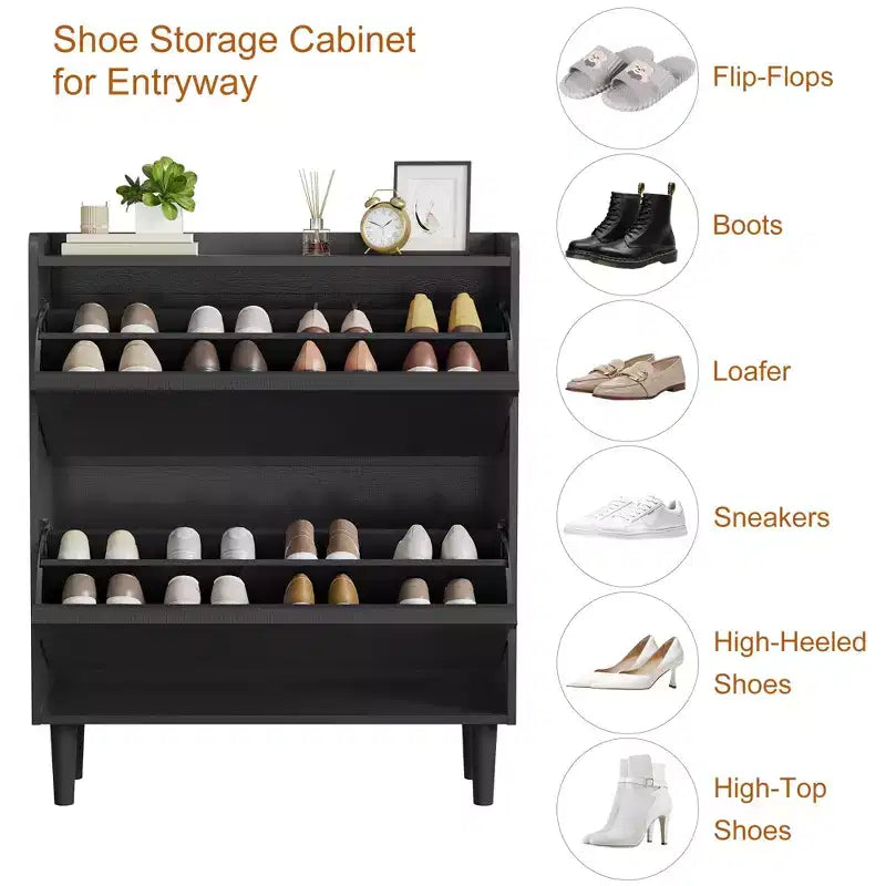 Meuble à chaussures en bois avec 2 tiroirs basculants et étagère réglable pour entrée, couloir, salon