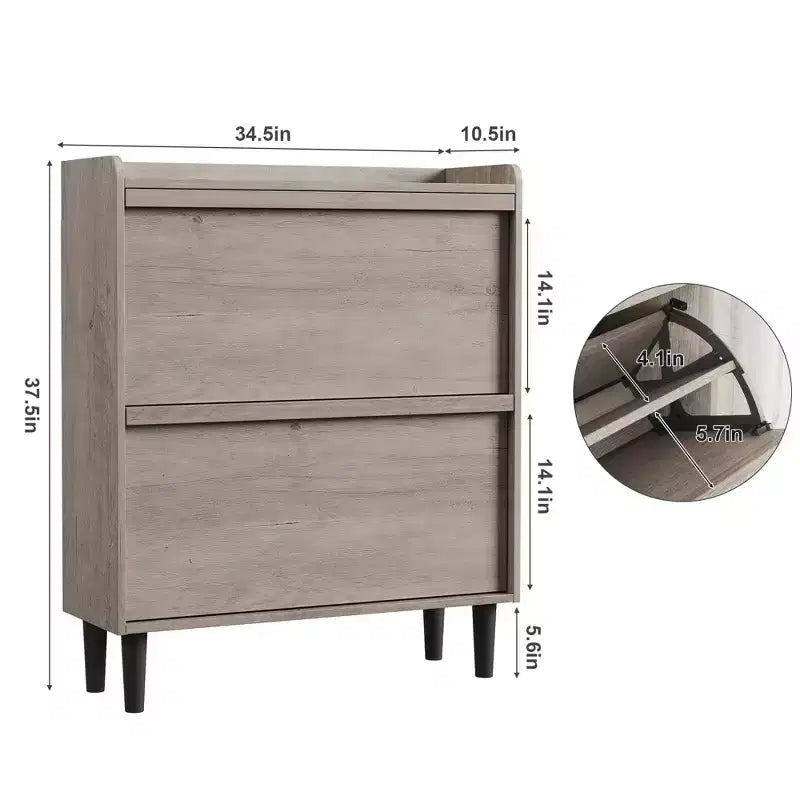 Meuble à chaussures en bois avec 2 tiroirs basculants et étagère réglable pour entrée, couloir, salon