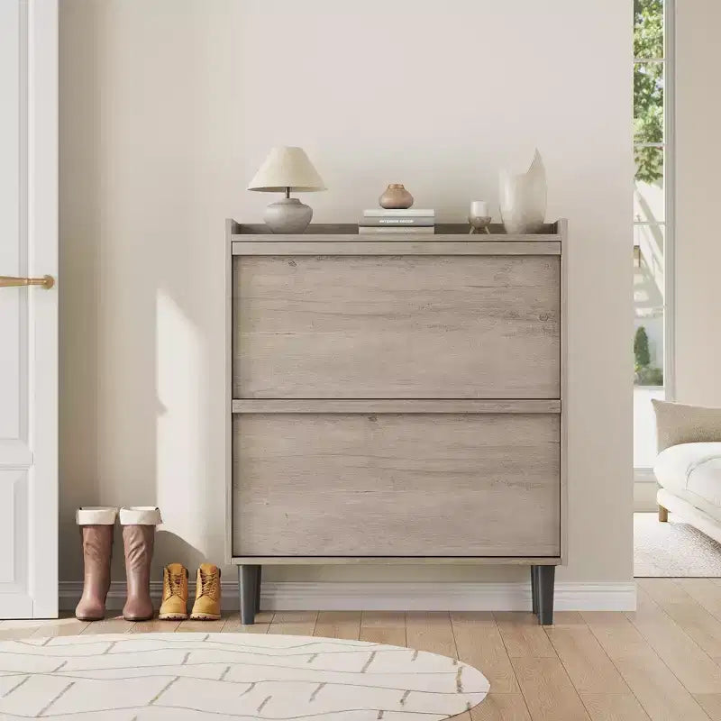 Meuble à chaussures en bois avec 2 tiroirs basculants et étagère réglable pour entrée, couloir, salon