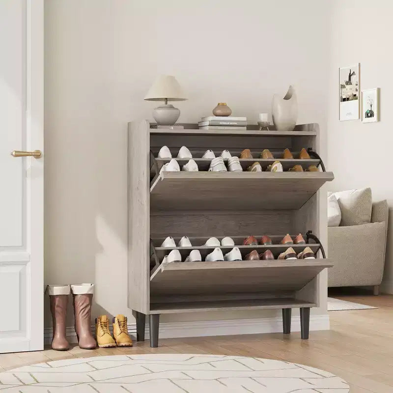 Meuble à chaussures en bois avec 2 tiroirs basculants et étagère réglable pour entrée, couloir, salon