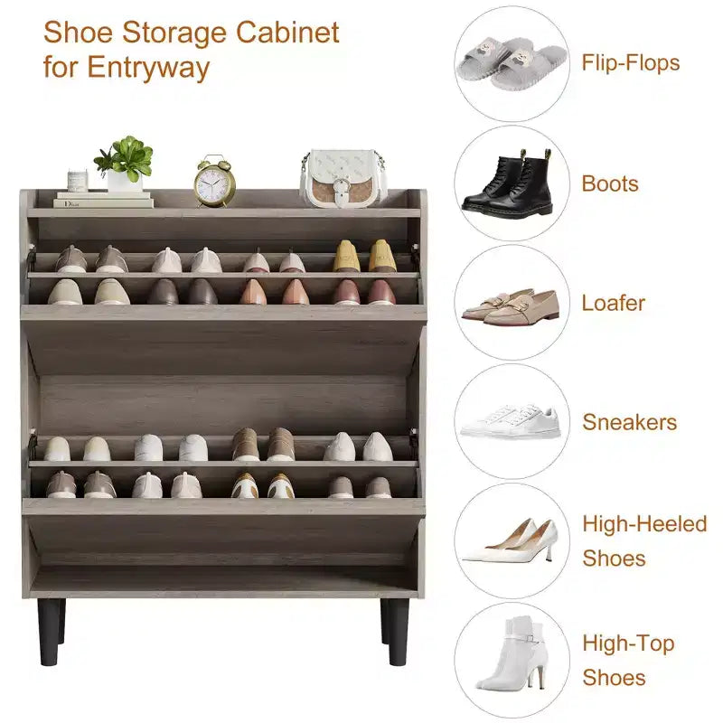 Meuble à chaussures en bois avec 2 tiroirs basculants et étagère réglable pour entrée, couloir, salon