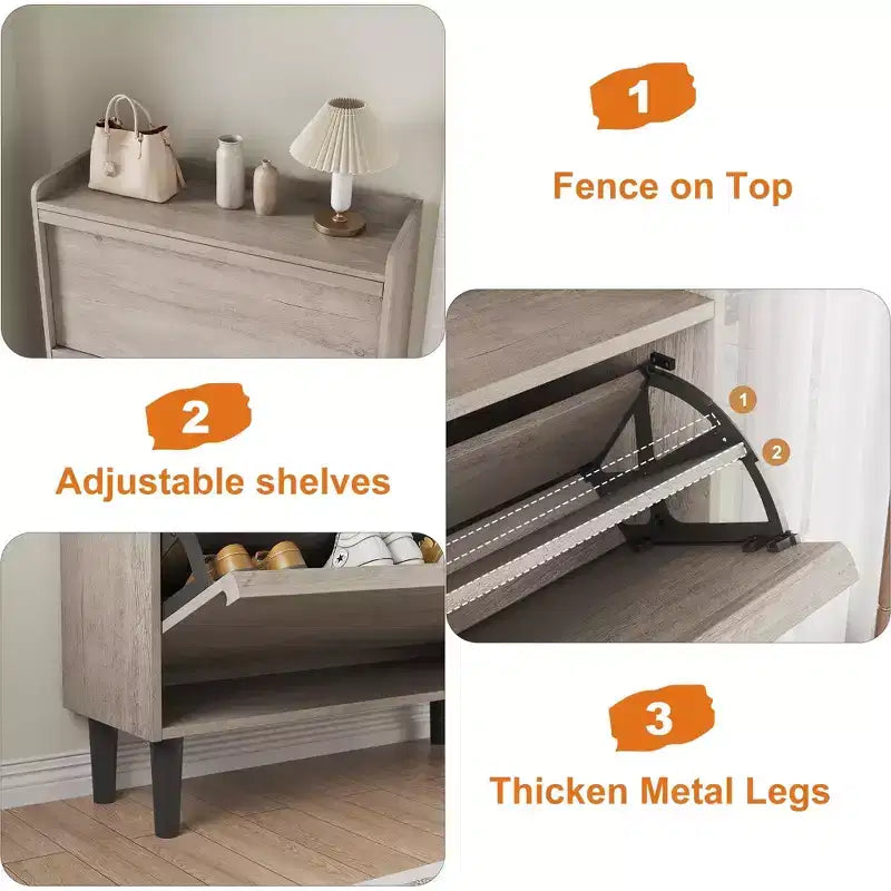Meuble à chaussures en bois avec 2 tiroirs basculants et étagère réglable pour entrée, couloir, salon