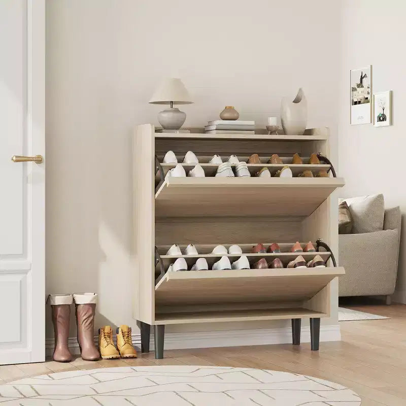 Meuble à chaussures en bois avec 2 tiroirs basculants et étagère réglable pour entrée, couloir, salon