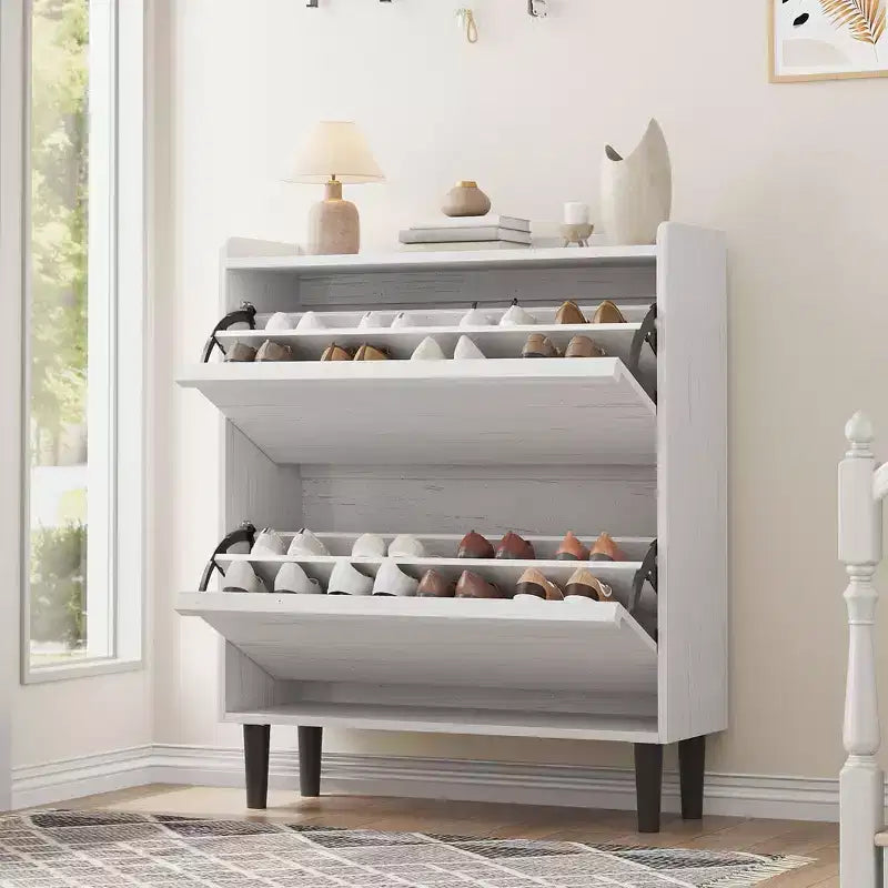 Wooden Shoe Cabinet with 2 Flip Drawers with Adjustable Shelf for Entryway, Hallway, Living Room